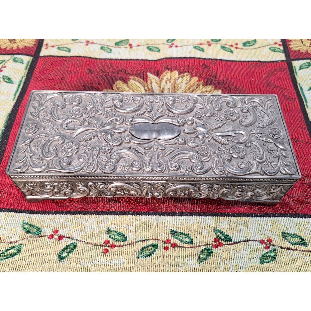 1992 Godinger Silver Plated Jewelry Trinket Box Velvet Interior- w/ Contents